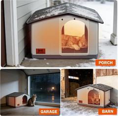 Insulated Heated Cat House Indoor/Outdoor, Weatherproof Cat House with Heated Pa