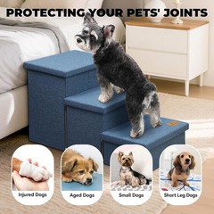 Dog Stairs with Storage 18″ H, 3-Step Wider 31″D x17″W x17.7″H, Navy Blue