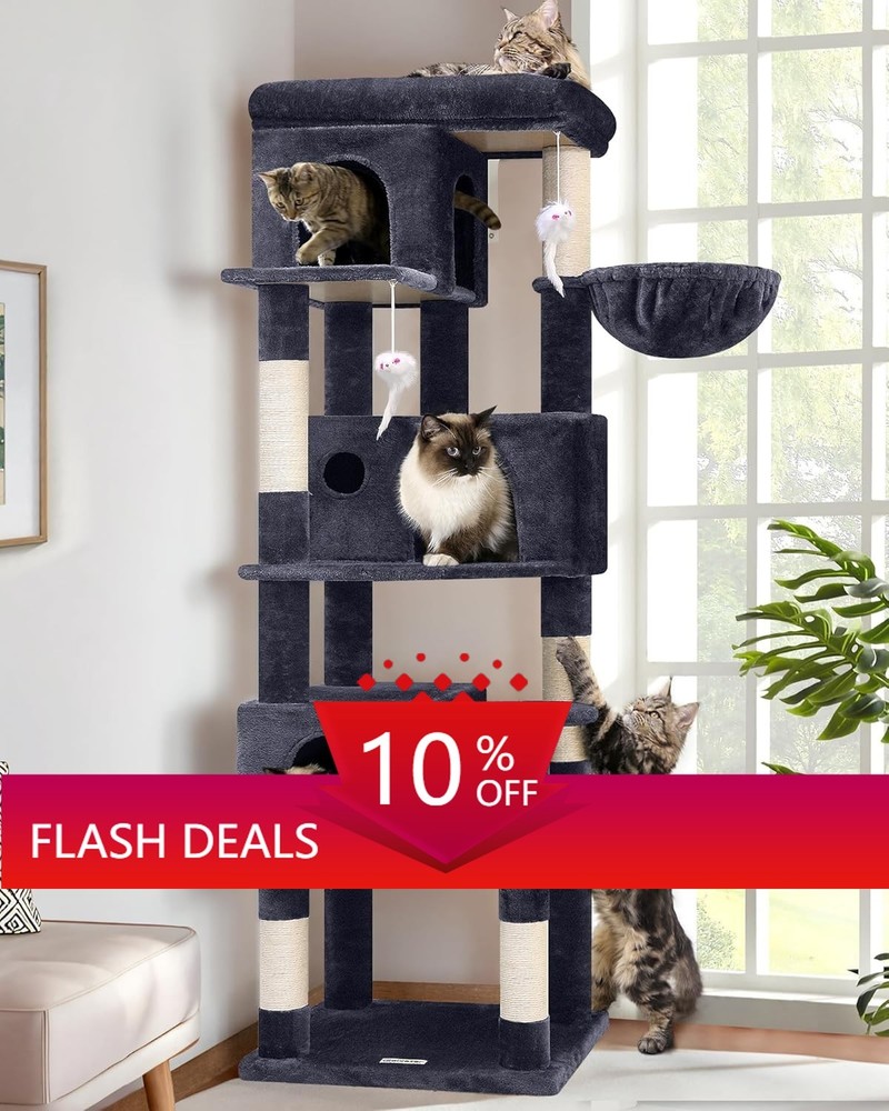 Corner Cat Tree 66 inch Multi-Level Climbing Tower, Dark Grey