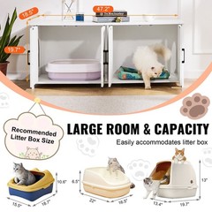 Cat Litter Management Cabinet 47.2×18.5×19.7in Double Compartment White
