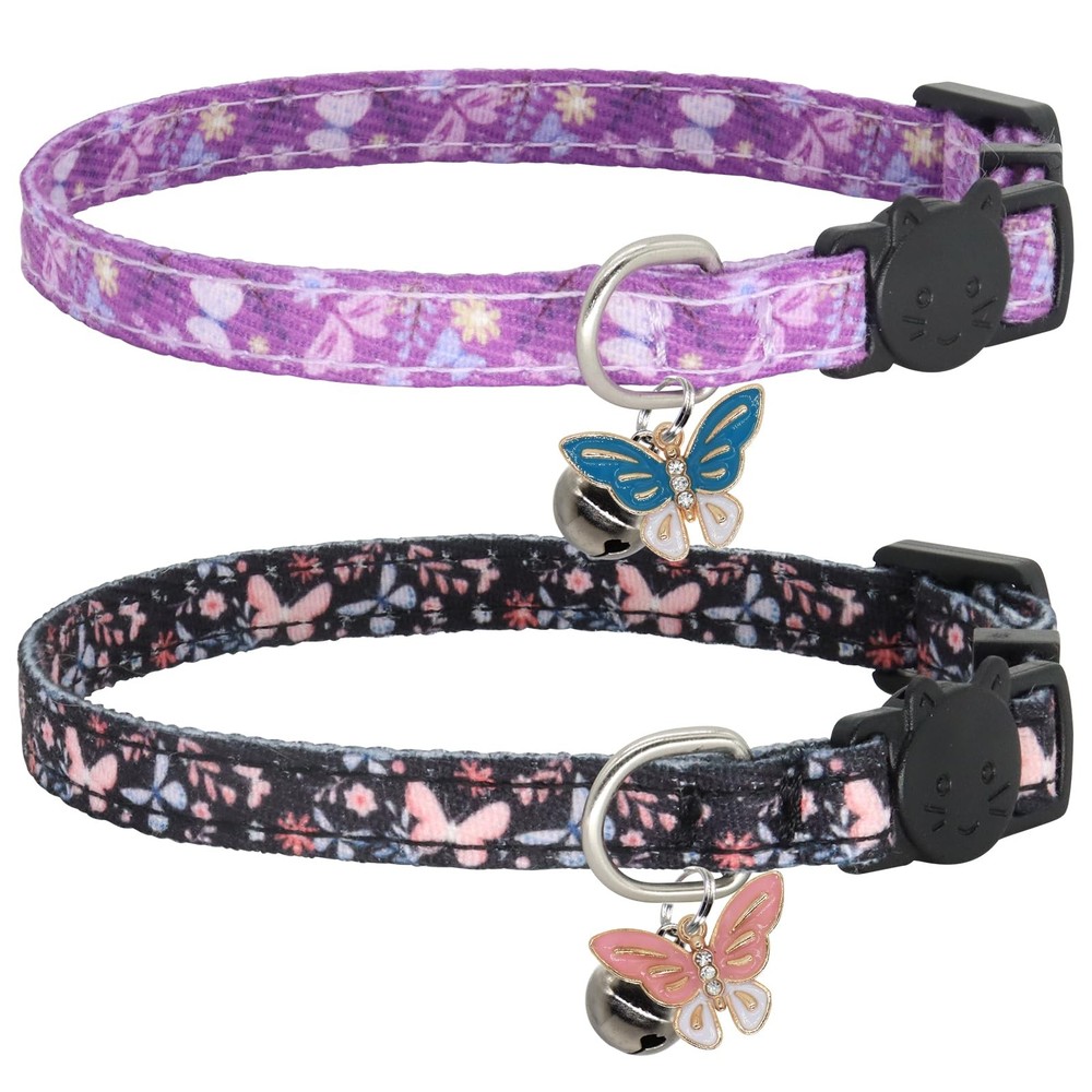 Cat Collar Breakaway, 2 Pack Cotton Kitten Collars with 7-11”, Butterfly