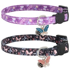 Cat Collar Breakaway, 2 Pack Cotton Kitten Collars with 7-11”, Butterfly