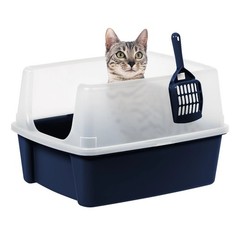 High Sided Open Top Cat Litter Box with Scoop Included Navy Blue