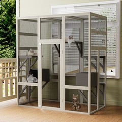 Large Outdoor Catio Wooden Cat House Enclosure with 5 Platform & 2 Resting Boxes