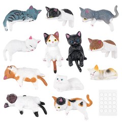 Draupnir 12 Pcs Mini Cat Figurines Car Decor Cute Resin Multicolor