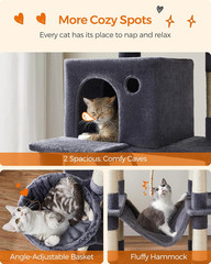 Cat Tree, 81.1-Inch Large Cat Tower, Multi-Level Plush Condo with 13 Scratching