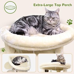 NEW,66inch Tall 6 Scratching Posts, 2 Spacious Cat Condos, Hanging Basket,Beige！