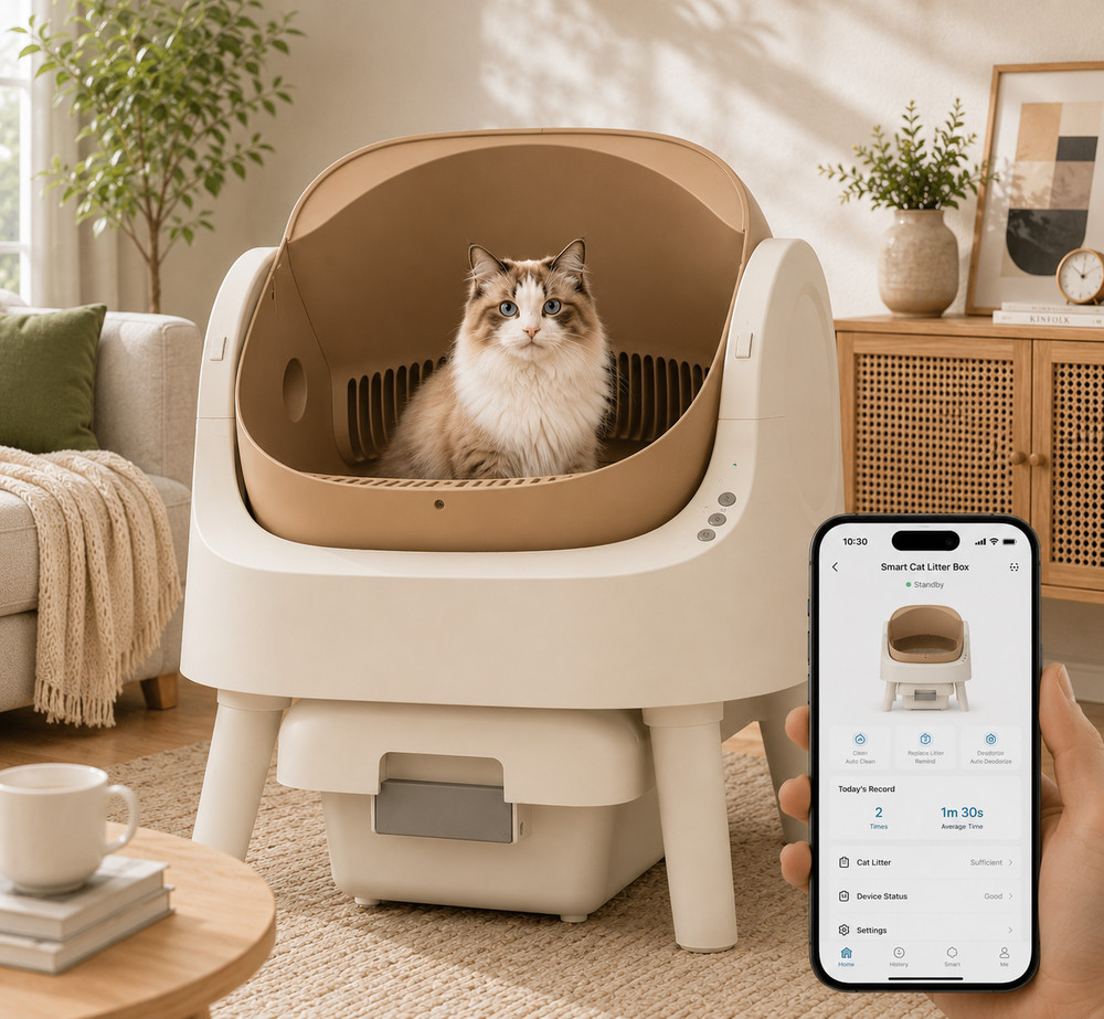 Petpivot Open-Top Self Cleaning Cat Litter Box with Trash bags and Mat OPEN BOX