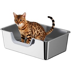 Tondid Stainless Steel Cat Litter Box, 17.7″ x 13.8″ x 6″, Silver