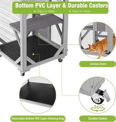 Cat House Catio Outdoor Cat Enclosure on Wheels Kitty Shelter with Waterproof