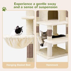 NEW,66inch Tall 6 Scratching Posts, 2 Spacious Cat Condos, Hanging Basket,Beige！