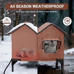 Heated Cat House for Outside Winter, Large Outdoor Large, Brown
