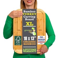 18 Inch Extra Large Organic Turkey Carving Board with Lifetime 18″L x 13″W