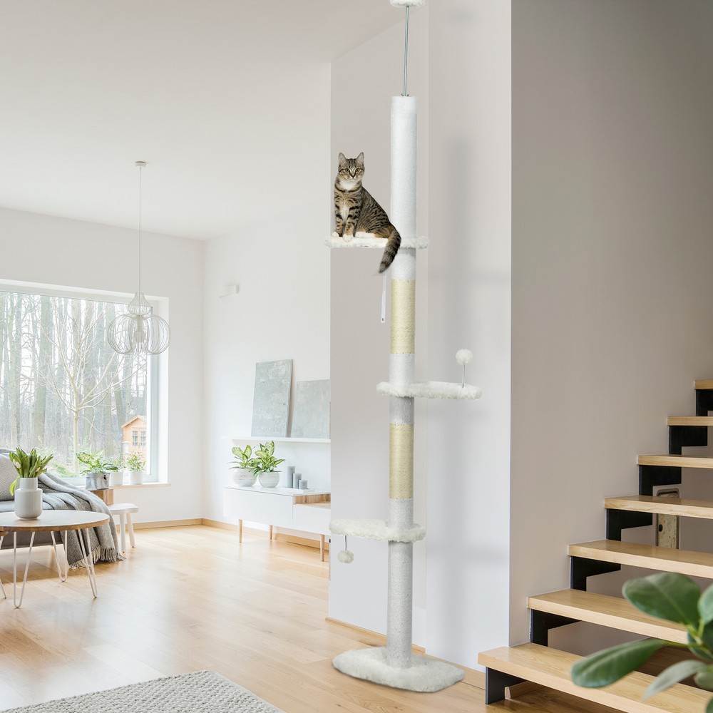 8.4′ Floor to Ceiling Cat Tree, Adjustable Height, Cloud Shape White