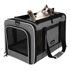 GAPZER Cat Carrier 18x11x11 Top Load Soft Pet Travel Bag Over 15 Medium, Grey