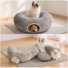 Cat Tunnel for Indoor Cats, Foldable and Washable Cat Cave Cat Bed