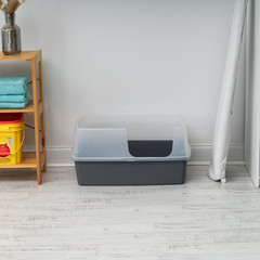 IRIS USA XXL Open Top Side Entry Cat Litter Box High Sides Gray