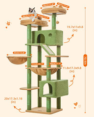 71-Inch Large Cat Tree for Large Cats, Plush Multi-Level Cat Condo with 8 Scratc