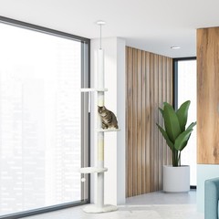 8.4′ Floor to Ceiling Cat Tree, Adjustable Height, Cloud Shape White