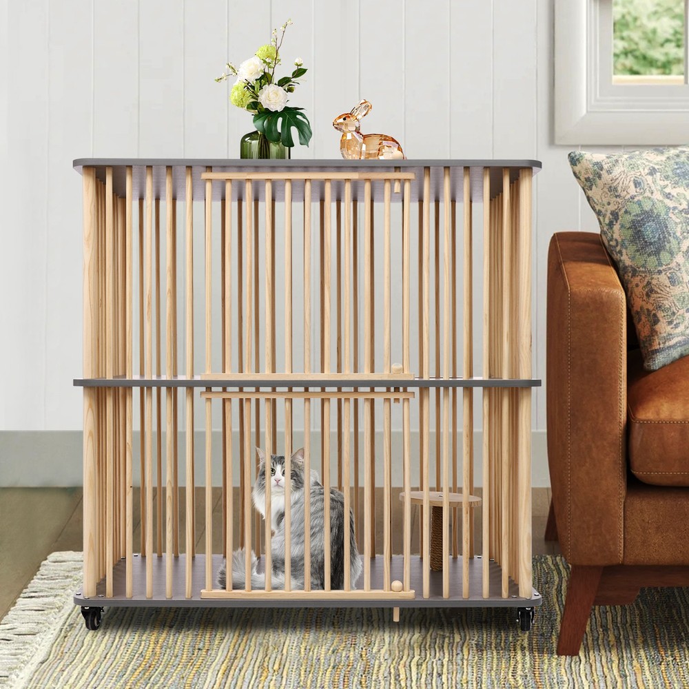 Cat House, Wooden Large Cat Villa, Cat Cage 112*56*108cm/44.1*22*42.5in