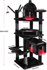 63in Gothic Cat Tree Tower w Coffin Bed Multi Level Condo Black Red