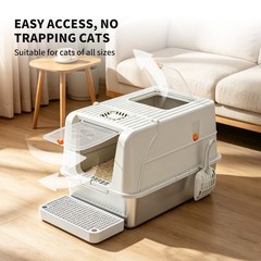 Stainless Steel Cat Litter Box with Lid, Extra Large Enclosed Metal Litter Pan w
