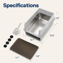 XL Stainless Steel Cat Litter Box with Lid Extra Large Litter Pan with High Side