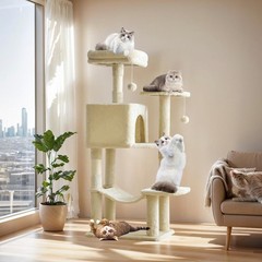 44 Inch Cat Tree Tower Sisal Scratching Posts Hammock & Condo for indoor Cats