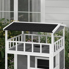54″ Outdoor Cat House Fir Wood Shelter w/ Asphalt Roof Escape Doors White