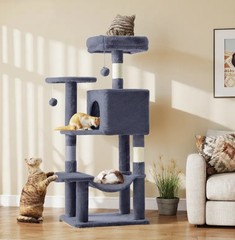 44-Inch Multi-Cat Tree Tower with Condo & Hammock – Natural Sisal Scratching Pos