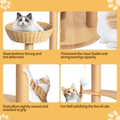 52″ Modern Cat Tree Tower Oak Cat Scratching Tree for Multiple Large Cats