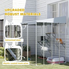79″ Large Catio, Galvanized Steel Outdoor Cat Enclosure with Canopy