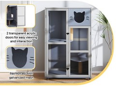 Large Wooden indoor Cat Enclosure House with Clear Door and 3 Jumping Platforms