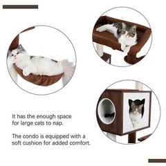 US 59″ Cat Tree House Tower with Cabinet Solid Wood Stable Climbing Tree Medium