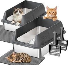 2 Pack XL Stainless Steel Cat Litter Box Big & Senior Cats Metal Litter Box
