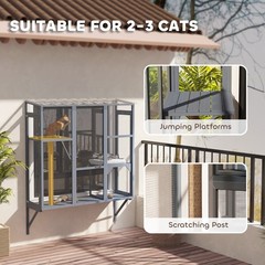 PawHut Catio Outdoor, Cat Window Catio for 2-3 Cats, for Playing Sunbathing