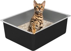 Stainless Steel Cat Litter Box Metal Medium to Large High Sided Litter Pan Tray