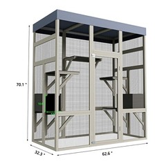 70.1″ H Outdoor Cat House Enclosure Catio Wooden Large Cage Pet with Platforms