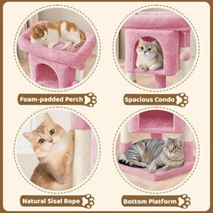 23.5in Cat Tree Tower, Cat Condo with Sisal-Covered Scratching Posts, Pink