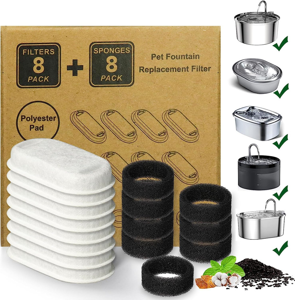 Cat Water Fountain Filter,16 Pack Cat Fountain Replacement Filters for Stainless