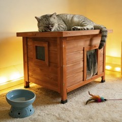 Outdoor Cat House Waterproof Wood Shelter for Feral Cats Rabbits Dogs