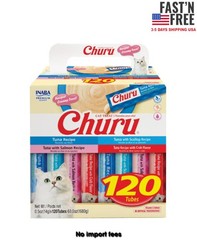 INABA Churu Cat Treats, Lickable, Squeezable Creamy Purée, 0.5 Oz 120 Tubes