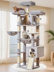 76-Inch Cat Tree XXL for Large Cats, Giant Cat Tower with Light Gray