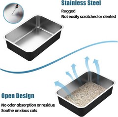 Stainless Steel Cat Litter Box Metal Medium to Large High Sided Litter Pan Tray