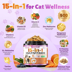 Taurine for Cats Vitamins Treats, 15 in 1 Cat Multivitamin Support Joint, Skin C