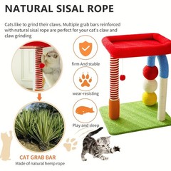 2-in-1 U-Shaped Cat Tree Tower with Scratching Post, Sisal Toy Ball, and Perch