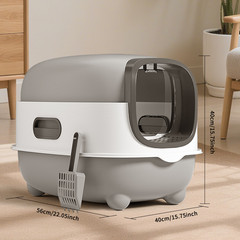 Large Fully Enclosed Stainless Steel Cat Litter Box Hooded Easy Clean Odor Gray