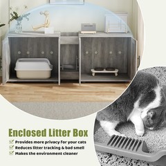 Wooden Cat Hidden Litter Box Enclosure Furniture for 2 Cats, 55” x 17.7” x 22.5“