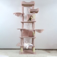 68in Tall Multi-Level Green Cat Tree with Hammocks, Hanging Basket, Cat Cave