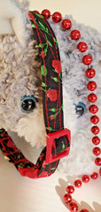 “New” Red Roses Of Love On Black Cotton Fabric Handmade Cat Collar